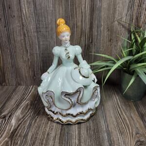 Vintage Victorian Lady Music Box Figurine, Southern Belle, Lusterware & Gold